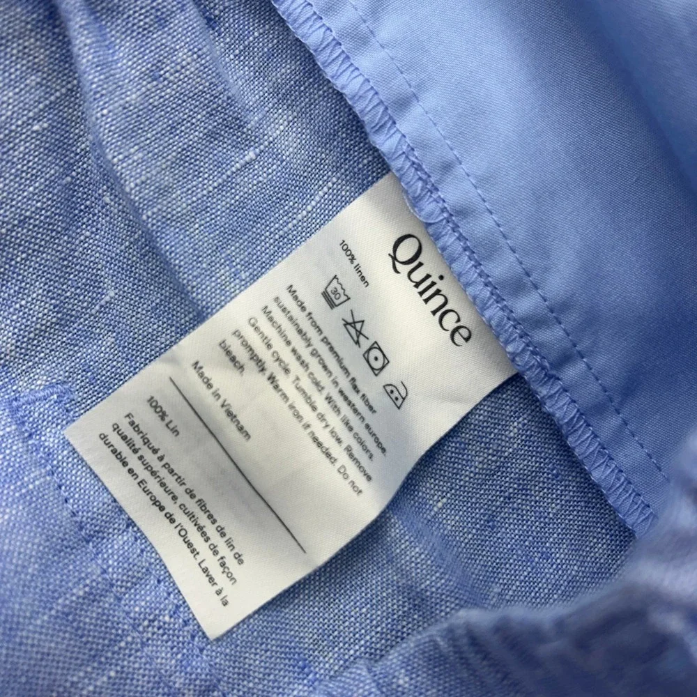 Quince European Linen Pants Womens XL French Blue Elastic Waist Pocket